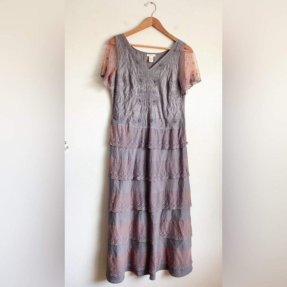 Sundance Linen Floral Embroidered Lace Tiered Maxi Dress Cottage Boho Tribal 4 - Picture 11 of 13